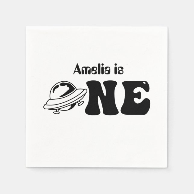 Space Theme 1st Birthday Custom UFO Napkin (Front)