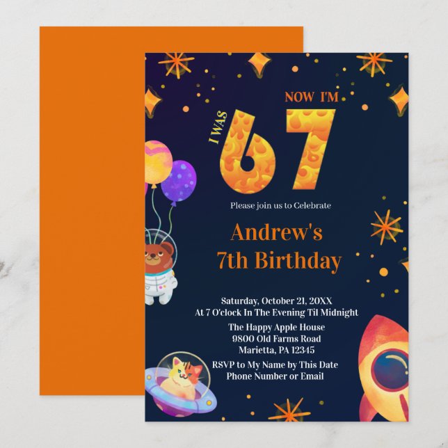 Space Theme I Was 6 Now I’m 7 Boy Birthday Invitation (Front/Back)