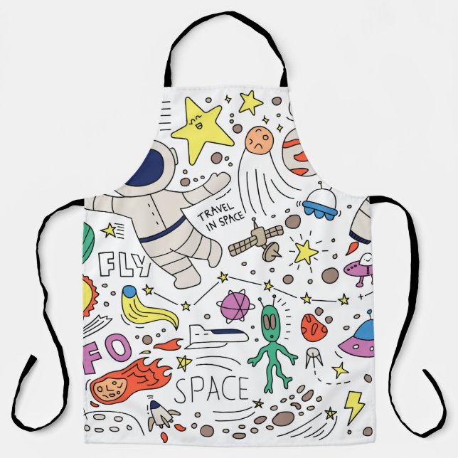 Space theme in doodle style illustration apron (Front)