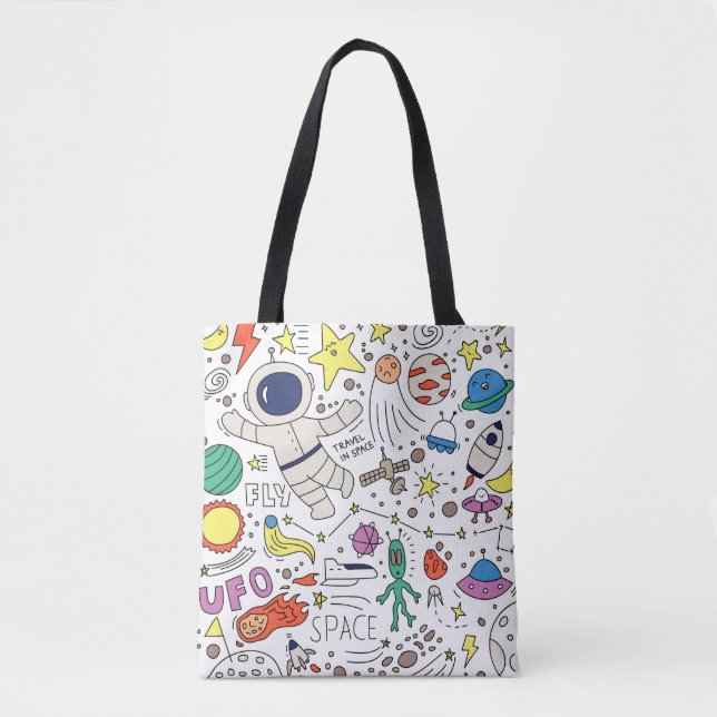 Space theme in doodle style illustration tote bag (Front)