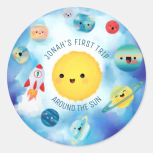 Space theme Outer Space Rocket 1st Birthday Classic Round Sticker
