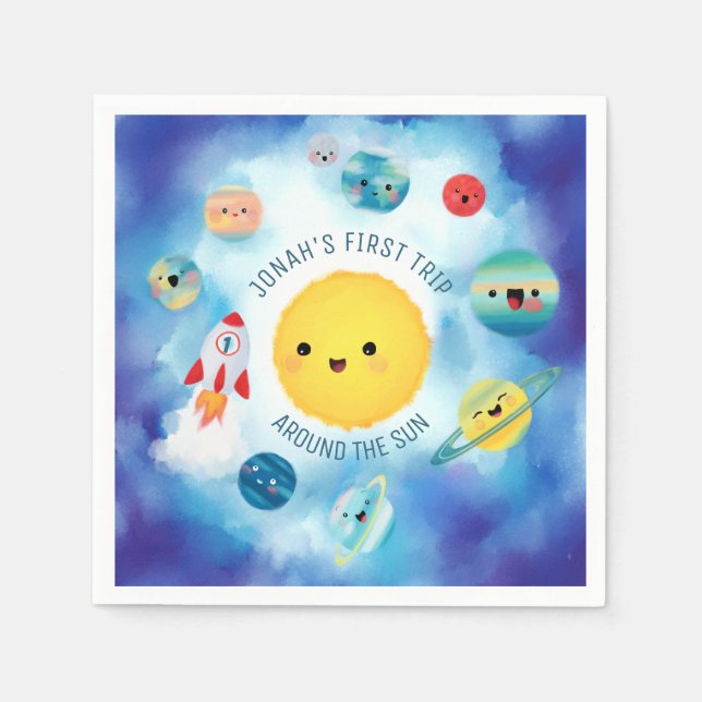 Space theme Outer Space Rocket 1st Birthday   Napkin (Front)