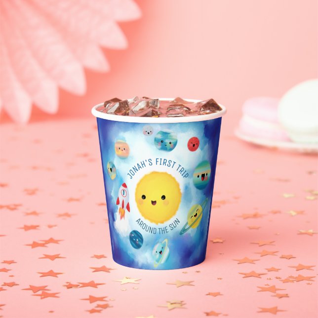 Space theme Outer Space Rocket 1st Birthday Paper Cups (Insitu)