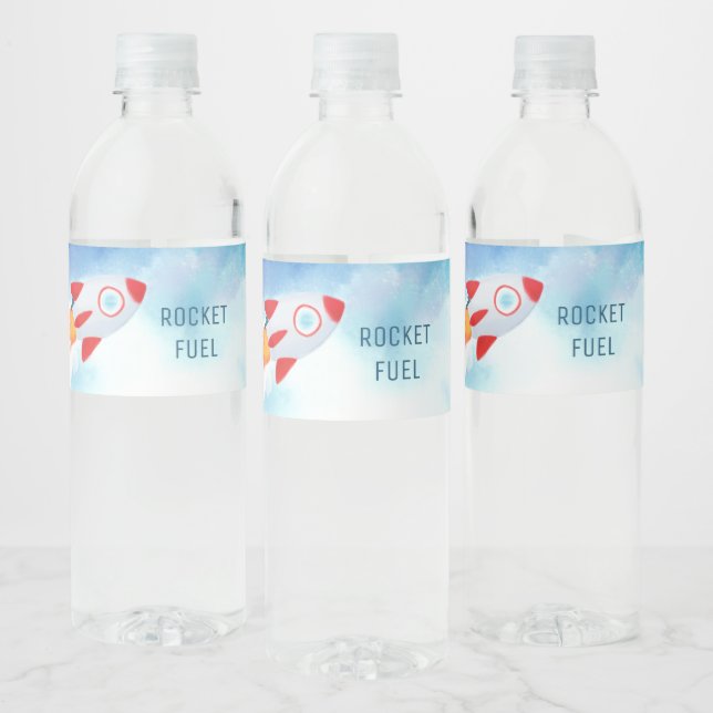 Space theme Outer Space Rocket 1st Birthday    Water Bottle Label (Bottles)