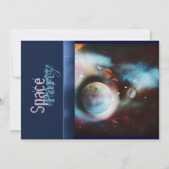Space theme party invitations - customize template (Front)