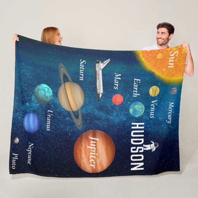 Space Theme Solar System Planets Boys Room Fleece Blanket (In Situ)