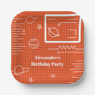 Space Theme Spaceship Computer Screen Birthday Paper Plate