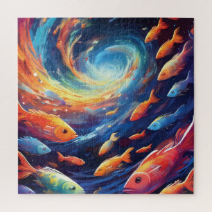 Space themed art with fish jigsaw puzzle