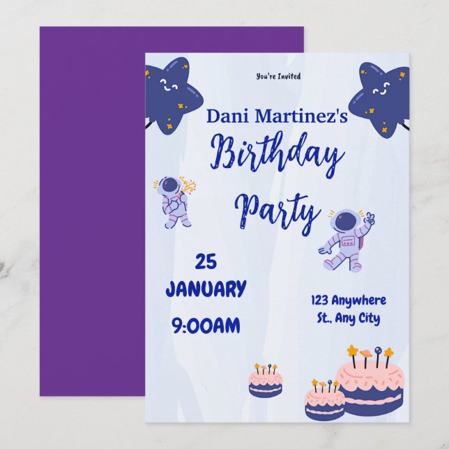 Space-Themed Birthday Party Invitation (Front/Back)