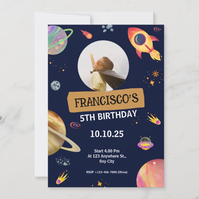 Space Themed Birthday Party Invitation (Front)