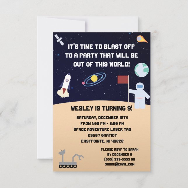 Space themed birthday party Invitation. blast off Invitation (Front)