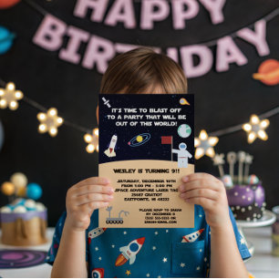 Space themed birthday party Invitation. blast off Invitation