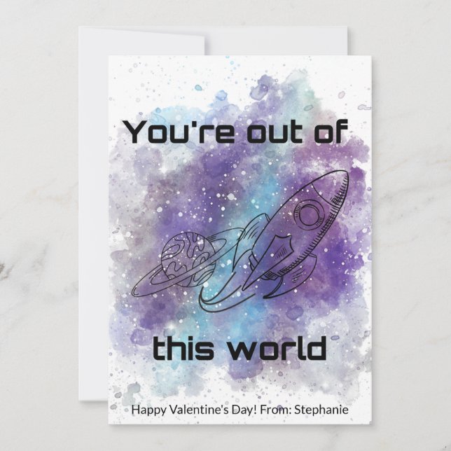 Space Themed Classroom Valentine's Day Card (Front)