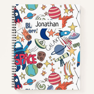 Space Themed Doodle For Kids Personalized Name Notebook