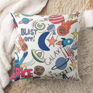Space Themed Doodle Graphics For Kids  Throw Pillow