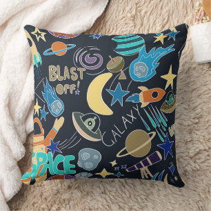 Space Themed Doodle Planets and Stars Cosmic Throw Pillow