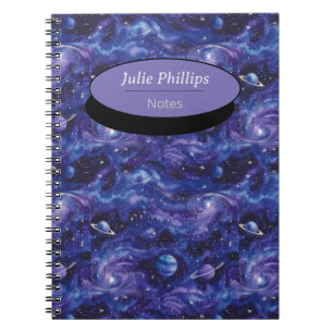 Space-themed pattern with stars and planets notebook
