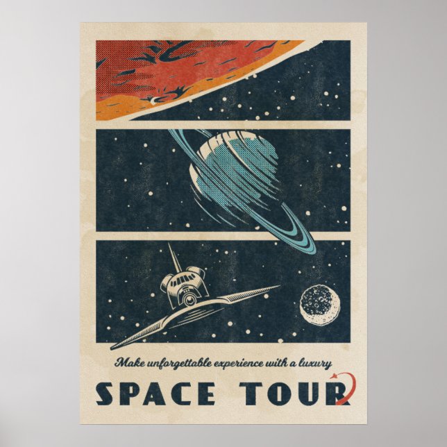 Space Tour — Affiche spatiale Vintage rétro (Devant)