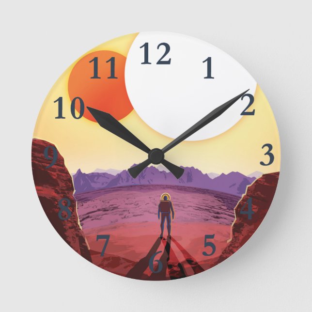 Space Travel Destination Planet Adventure Round Clock (Front)