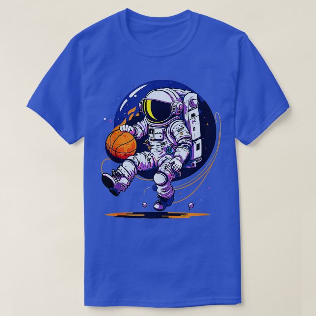 Space Traveller on Distant Planet with Basketball  T-Shirt (Design Front)