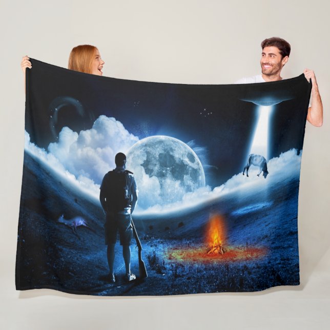Space Wars Alien Abduction Fleece Blanket (In Situ)