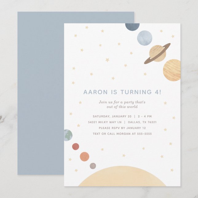 Space Watercolor Boy Birthday Party Invitation (Front/Back)