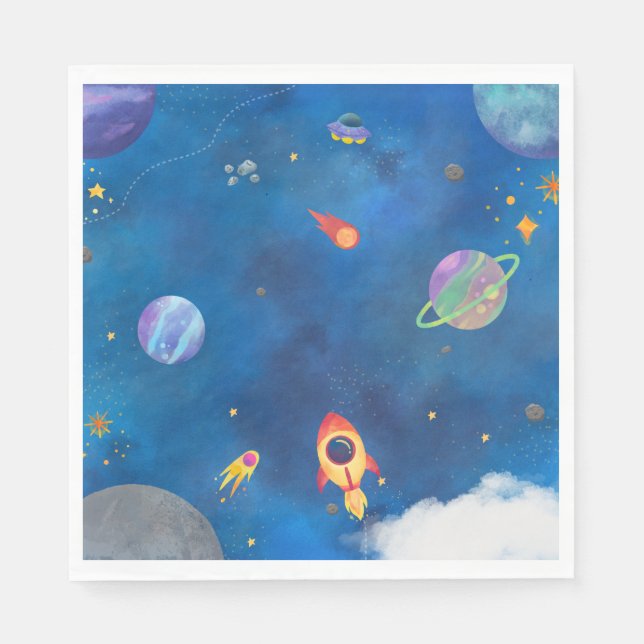 Space Watercolor Design - Dark Blue Napkin (Front)