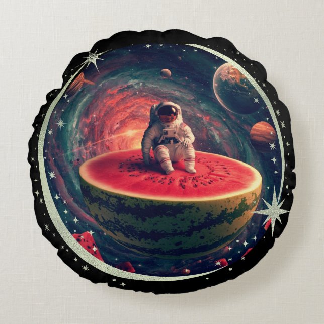 Space Watermelon Astronaut Round Pillow (Front)