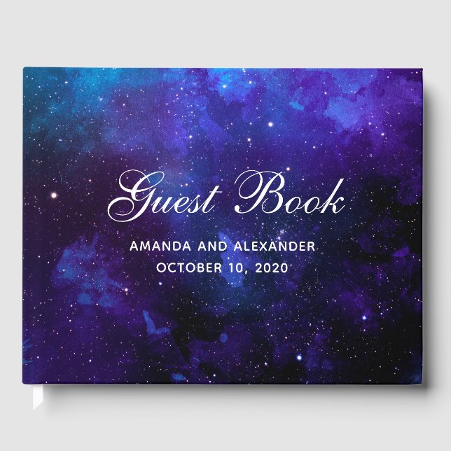 Space wedding. Night stars. Modern navy galaxy Guest Book (Front)