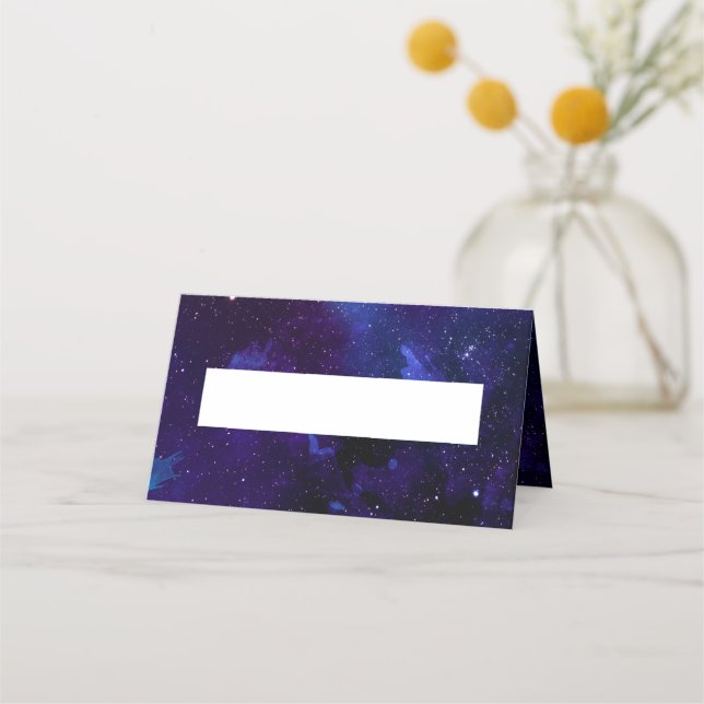 Space wedding. Night stars. Navy modern galaxy Place Card (Front)