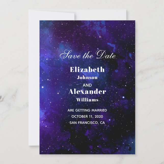 Space wedding save the date. Night stars. Navy Invitation (Front)