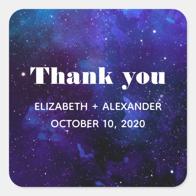 Space wedding thank you. Watercolor navy night Square Sticker (Front)