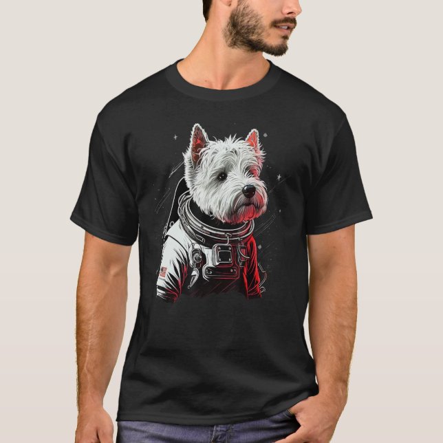 Space West Highland White Terrier on Galaxy Astron T-Shirt (Front)