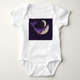 Space whale: colourful illustrated portrait. baby bodysuit
