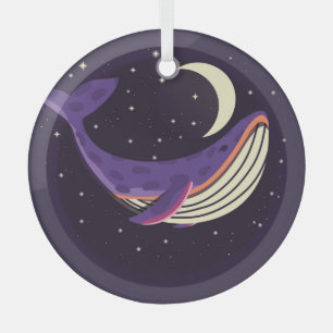 Space whale: colourful illustrated portrait. glass ornament