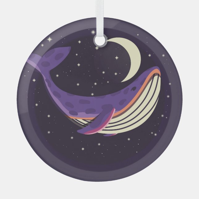Space whale: colourful illustrated portrait. glass ornament (Front)