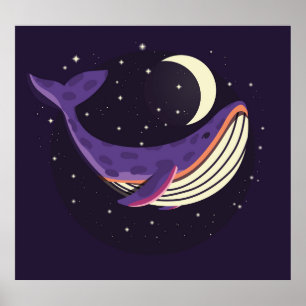Space whale: colourful illustrated portrait. poster