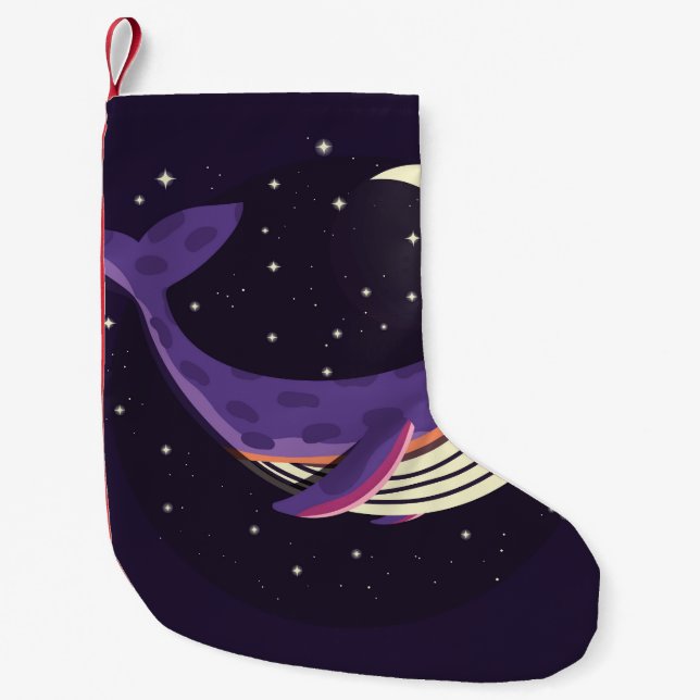 Space whale: colourful illustrated portrait. small christmas stocking (Front)