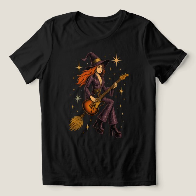 Space Witch Rocker on Broom Tri-Blend Shirt (Design Front)