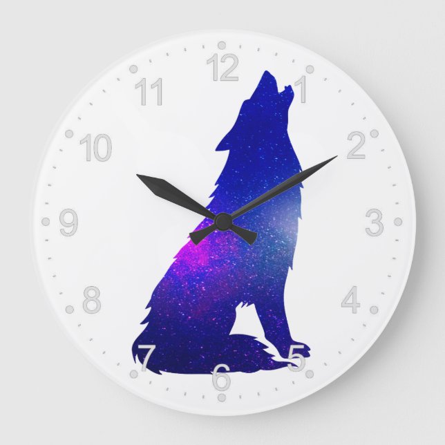 Space Wolf howling - Choose background colour Large Clock (Front)