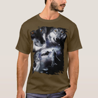 Space Wolves 3 Three Snow Wolf Howling At Moon T-Shirt