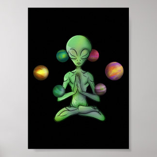 Space Yoga Spiritual Alien Meditating Poster