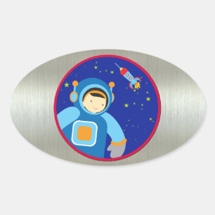 Spaceboy Floating Outside the Spaceship Oval Sticker