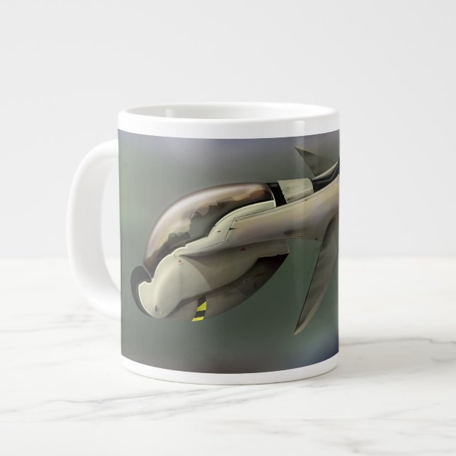 Spacecraft flying through a planet large coffee mug (Front Left)