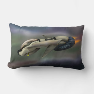 Spacecraft flying through a planet lumbar pillow