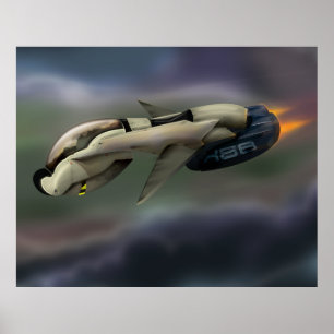 Spacecraft flying through a planet poster