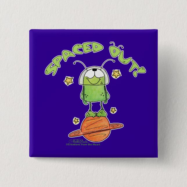 Spaced Out Alien 2 Inch Square Button (Front)