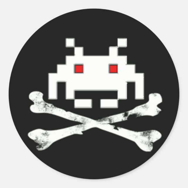 spaceinvader crossbones2 classic round sticker (Front)
