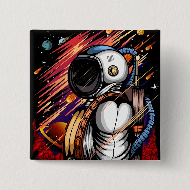 Spaceman 2 Inch Square Button (Front)