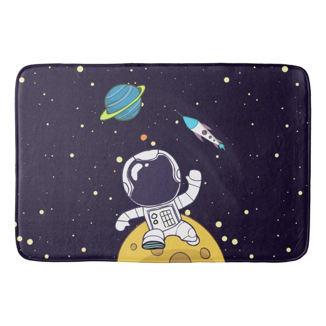 Spaceman Astronaut Exploring Outer Space Bath Mat (Front)